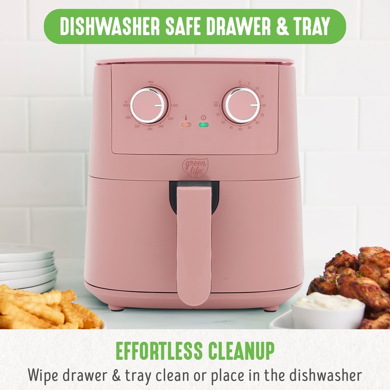GreenLife 4.5QT Air Fryer, Mechanical Dial Controls, PFAS-Free Ceramic Nonstick