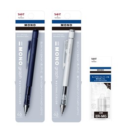 Tombow PCA-341AAZ Mechanical Pencil, Mono, Monograph, 0.5mm, Navy, Gray, Set of 2 with Eraser Replacement