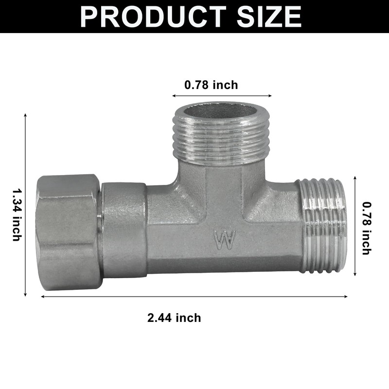 Murtenze Stainless Steel 1/2" G Male 3 Way Diverter, Movable
