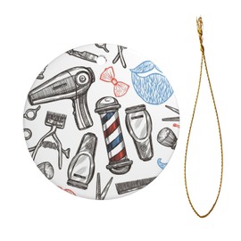 Barber Shop Monochrome Style Christmas Ornaments Hanging Round Ceramic Ornaments Christmas Tree Ceramic Hanging Decorations Exquisite Decor for A Merry Christmas