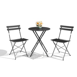 GarveeLife 3-Piece Folding Bistro Set, Foldable Patio Furniture Set with Premium Frame, Outdoor Bistro Table and Chairs Set of 2 for Patio, Garden and Balcony, Black