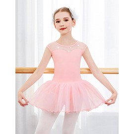 Zaclotre Short Sleeve Glitter Dance Ballet Tutu Leotard Ballerina Outfit for Girls Toddler Red