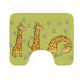Ambesonne Animal Toilet Mat, Hand Drawn Illustration of Giraffes on Background with Flowers, Water-Resistant Quick Drying U-Shaped Contour Bathroom Rug, 20" x 16", Avocado Green Caramel