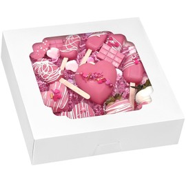 Moretoes 56pcs Pie Boxes 10x10x2.5 Inches with Window Bakery Boxes Cookie Boxes Paper Treat Boxes for Pastries, Pies, Pastries, Muffins, Donuts, Valentine's Day