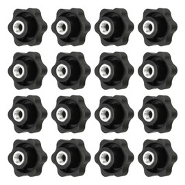 YELARXI Clamping Nuts Knob Plastic Screw-On Iron Star Knobs Knurled M10 Female Threaded Hexagon Head, 1.9 Inch Head Diameter Fit for Lawn Mower Handle Machinery (16 Pack, Black)