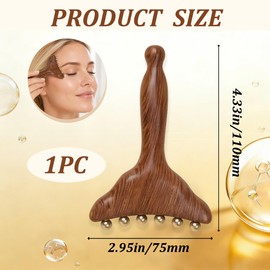 Sandalwood Gua Sha Tool with Cooling Copper Beads, Dual-Ended Smooth Gliding Lymphatic Drainage Massager for Puffy Eyes and TMJ Relief, Skincare Gifts for Women, Golden Thread Sandalwood T-Shape, 1pc