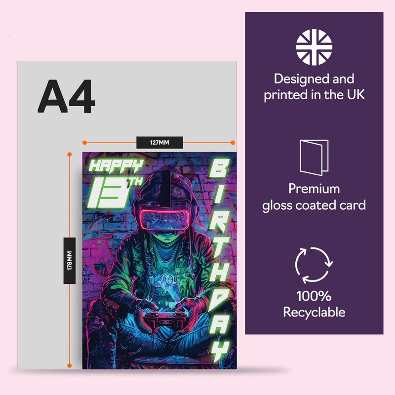 13th Birthday Cards for Boys Girls - Video Game Gamer