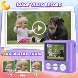 Instant Print Kids Camera - 1080P Selfie Digital Camera, Portable Travel Toy for Boys & Girls Age 3-12, Christmas Birthday Gifts (Purple)