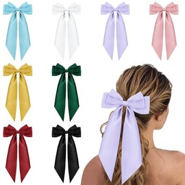 8Pcs Satin Large Hair Bows Set Big Silky Layered Bowknot Clips With Long Tails Accessories for Girls Women