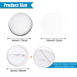 MECCANIXITY Blank Pin Back Button Parts, 44mm 1.73 Inch, 200 Set Sewing Buttons Round Metal Cover Plastic Button Back Clear Film for Button Maker Machine