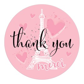 Paris Birthday Party Thank You Stickers – Eiffel Tower Favor Decorations, Merci Envelope Seals, Candy Labels, 40 Count