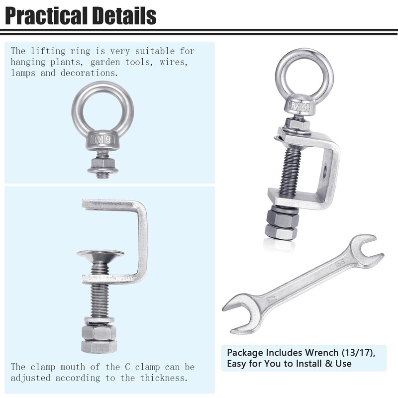 6-Pack Small C Clamps – 304 Stainless Steel Beam Clamps