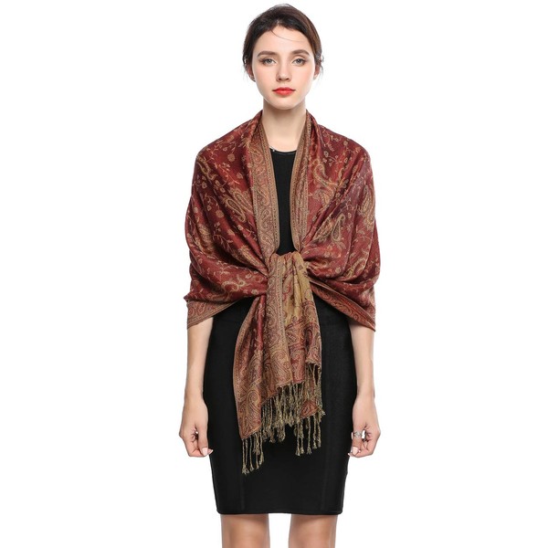 Women Pashmina Scarves Luxury Winter Scarf Paisley Shawl with Fringe