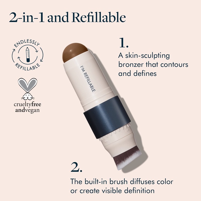 trestique Bronzer Stick, Refillable Contour Stick With Built-In Blending Brush,