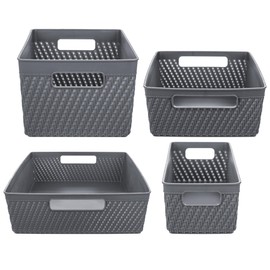KADAX Storage Boxes, Set of 4, Plastic Storage Basket, Modern Design Storage Bin (Dark Grey)