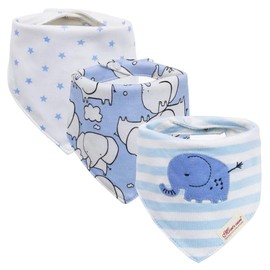 JN&LULU 3 Pack Newborn Baby Bibs Bandana Drool Bibs for Drooling Cotton Baby Gifts (Light Blue)