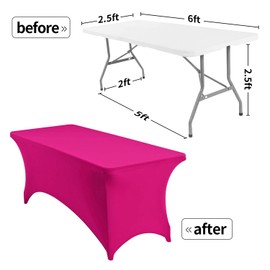 Peomeise 6FT Spandex Table Cover Rectangular Stretch Spandex Tablecloth (Fuchsia,6FT)