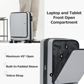 Carry-on Luggage by MAITO - Hardside Lightweight Carry on Luggage with Spinner Wheels, Laptop Compartment, Built-In Phone & Cup Holder - 20-inch 22L Expandable to 29L, Airline Approved TSA Lock