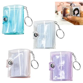 4Pcs 2 Inch Mini Photo Album Keyring, 20 Pockets Photo Storage PVC Mini Small Photo Album Binder with Keychain Clear Pocket Photo Album Keychain for Cards, Pictures, Picture Cards, ID Photo