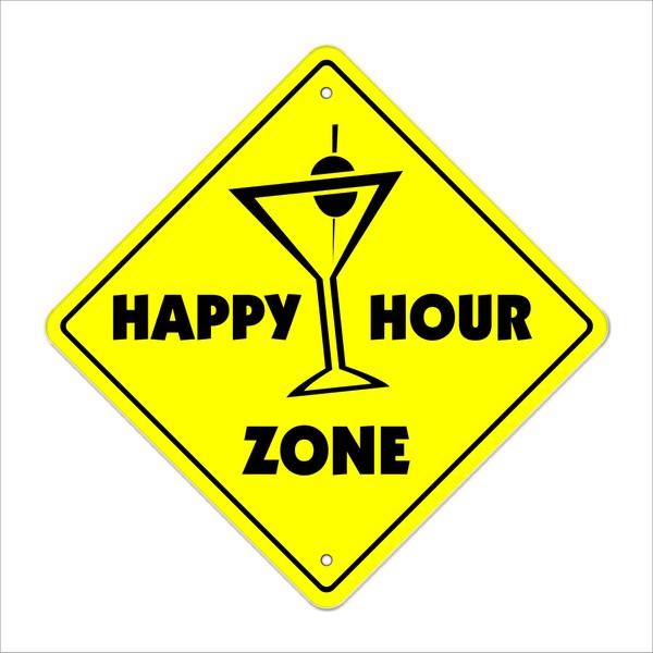 Happyhour Crossing Sign Zone Xing | Indoor/Outdoor | 12" Tall Plastic Sign bar martini drinker bartender lounge drink booze beer