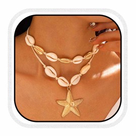 Fashband Boho Starfish Necklace, Colorful Beads, Shell Necklaces, Beach Necklace, Chains for Women, One Size, Beads, No Gemstone, Unit size, Pearl, No Gemstone