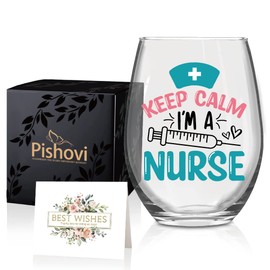 Pishovi Keep Calm I'm A Nurse Wine Glass with Gift Box, Christmas Birthday Gifts for Nurses, Doctors, Hygienists, Assistants, Physician, Graduation Gifts for Nurses, Funny Nurse Wine Glass Present