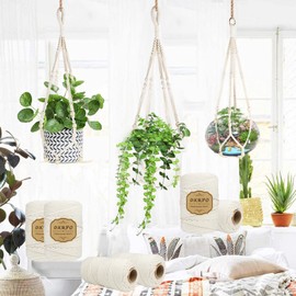 DXRPO Macrame Yarn 4 mm x 120 m, Natural Macrame, Cotton Yarn Macrame Cord, Cotton Cord Used Wall Hanging, Macrame Hanging Basket, DIY Craft Plant Hanger, Boho Decoration, Beige