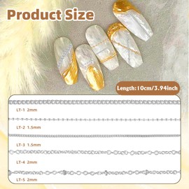 Silver Nail Chains, 30 Strips Metal Silver Nail Chains for Nail Art, 3D Nail Chains Line Nail Chains Charms Nail Strips for Nail Art DIY Designs