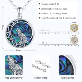 Eusense Elephant / Wolf Necklace Pendant 925 Sterling Silver Pendant Animal Jewellery Gift for Women Ladies Girls Mother's Day Father's Day, Sterling Silver, Moon