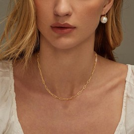 Gold Paperclip Chain Necklace for Women, 4mm Sterling Silver Paperclip Chain for Women Sterling Silver Chain Necklace for Women Gold Chain for Women Diamond Cut Paperclip Chain Necklace 30 Inch