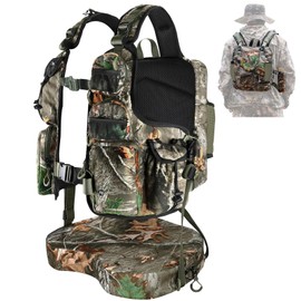 Kalkal Turkey Vest with Seat, Lightweight Camo Turkey Hunting Vest with Multi-Compartment Storage, Hydration Pocket, Quiet Fabric, Turkey Hunting Gear for Men Women