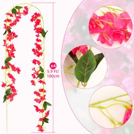 4PCS 5.9 Ft Artificial Bougainvillea Flowers Garland，UV Resistant, Fake Silk Bougainvillea Vines Faux Bougainvillea Wreaths for Centerpieces Wedding Arch Wall Home Party Garden Decorations (Fuchsia)