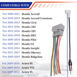 Autokemat Radio Stereo Wiring Harness Connector with Antenna Adapter Compatible with for Honda Civic 2012-2015, Accord 2008-2017, CRV 2012-2016, Acura TL/TSX 2009-2012 Aftermarket Radio Cable Plug