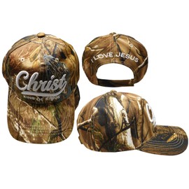 Christ King of Kings Grey Gray Praying Hands Shadow I Love Jesus Real Tree Camouflage Camo Acrylic Adjustable Embroidered Baseball Hat Cap