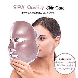 Máscara LED de 7 Colores, Máscara facial LED Terapia de luz, Máscara de belleza de fotones faciales, Luz Roja de Fotones para Una Terapia de Piel Sana, luz azul para rejuvenecimiento y estiramiento de la piel (Blanco)