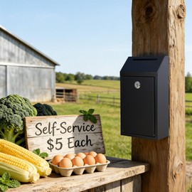 Pay Here Cash Box for Farm Stand, Cash Drop Box with Lock and Slot, Metal Money Drop Box with 4 Keys Wall Mount, Black
