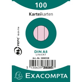 Exacompta 38085B Pack of 100 Premium Index Cards Lined DIN A8 Ideal for School Learning Vocabulary and Suitable for Bunnybox Flashcard File 55 x 74 mm Pink