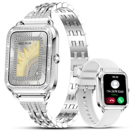 Efolen Smart Watches for Women with Diamonds (Answer/Make Call), 1.57'' Bluetooth Smartwatch for Android iOS Phones, Waterproof Fitness Tracker with Heart Rate/SpO2/Sleep/BP/AI Voice (Silver)