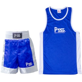 PSS Kids Boxing Uniform Set 2 Pieces Light Weight Breathable Comfortable Fabric Boxing Uniform Ages 3-14 in 7 Elegant Colours (Blue, 3-4)