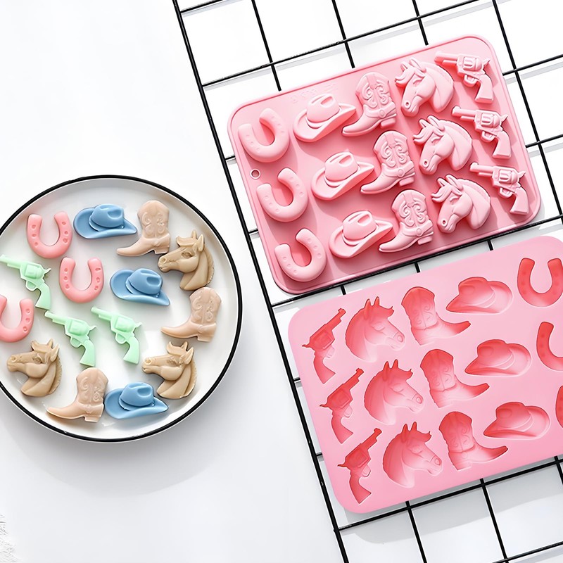 Western Cowboy Ice Cube Mold, Pink Silicone Tray with Horse