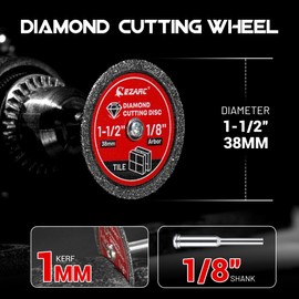EZARC 1-1/2 Diamond Cutting Wheel, 1.5" x 1/8" Tile Cutting Wheel Durable 4-Pack, Rotary Tool Cutting Disc Accessories Include Mandrel