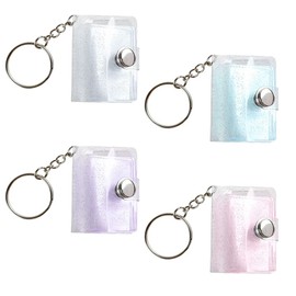 Hazrcvr Mini Photo Album 4 Pieces Pockets Photo Album 2 Inch Key Ring Photo Album Scrapbook Key Ring Small Keyring with 24 Pockets Photo Album Card Holder