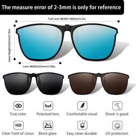 MWRWRR Sunglasses Over Normal Glasses, Pack of 3 Sunglasses Attachment Glasses, Polarised Clip-On Sunglasses, Unisex Clip on Sun Glasses, Polarised Sunglasses Attachment for Driving