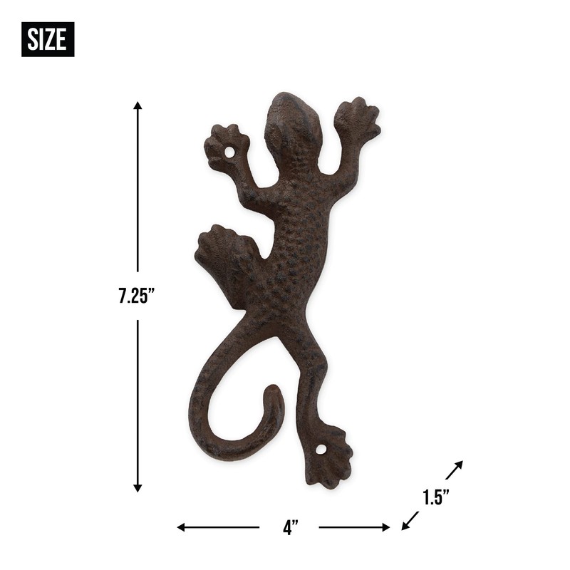 DII Cast Iron Collection Decorative Wall Hook Set, Lizard, 2
