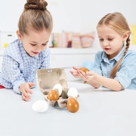 SOKA 6 Wooden Fake Eggs in Carton Pretend Play Toys Realistic Food Playset Role Play Game Early Educational Development for Kids Children Girls Boys 3 years old +