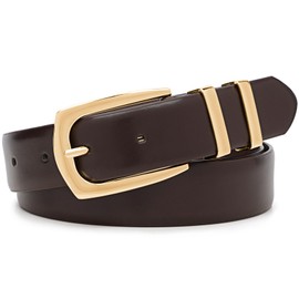 WHIPPY Women's Leather Belts for Jeans Pants Fashion Ladies Belt Gold Buckle Belts for Women Coffee S:Fits for Waist Size 31-36 Inches