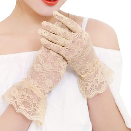 AWOCAN Women's Lace Elegant Short Gloves Courtesy Summer Gloves for Wedding Party and Tea Party Prom Evening Gloves (Beige)
