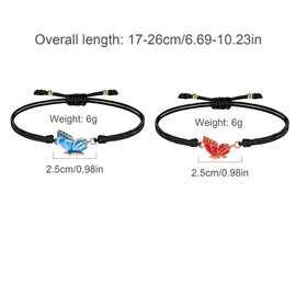 Vzfit Pack of 2 Friendship Bracelets with Butterfly Bracelets, Best Friend Gifts for Women, Long Distance Promise Matching Bracelets for Women, Men, Friends (Red and Blue), Zinc Stainless Steel