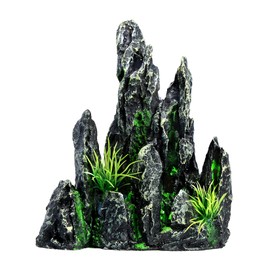 ANMOO Fish Tank Decoration, Aquarium Mountain Decor View For Fish Tank Aquarium Rocks Fish Tank Ornament With Grass 5.31 * 2.67 * 6.22 Inch