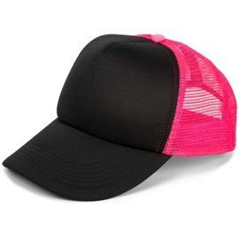stylebreaker 04023007 5 Panel Mesh Trucker Baseball Cap Adjustable Unisex - Black / neon pink